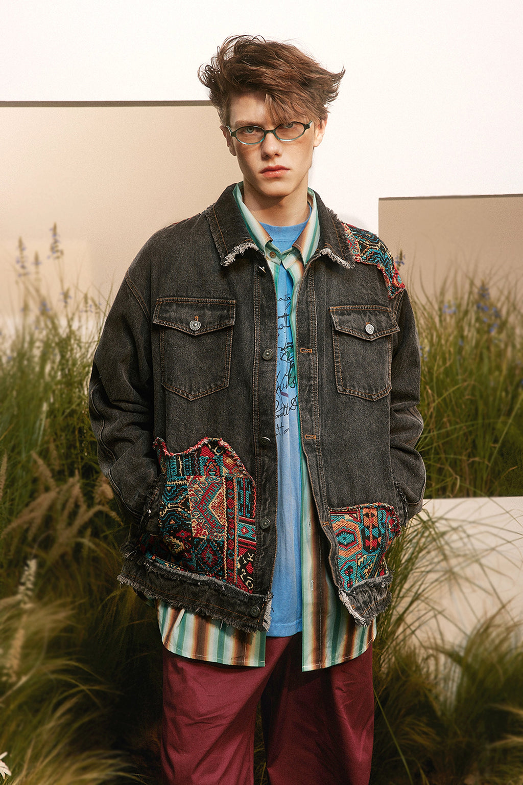 1. National Style Burrs Stitching Washed Denim Jacket - enhanced image 7