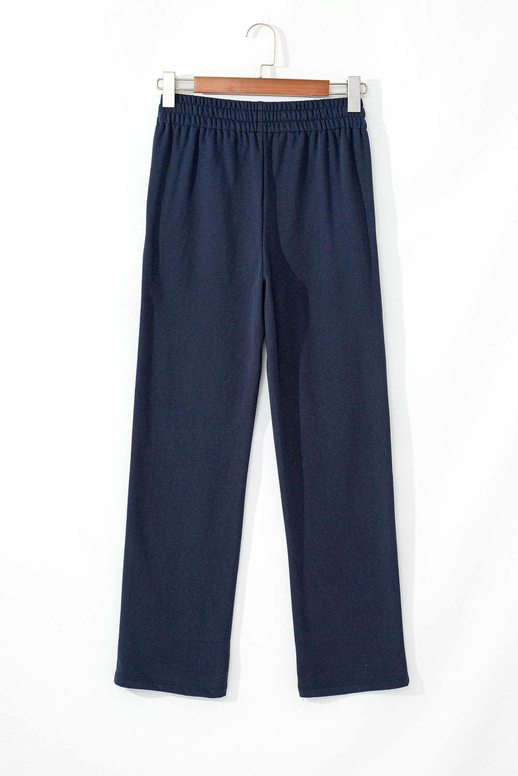 Navy Blue Solid Color Fleece Lined Drawstring Waist Casual Pants - enhanced image 7