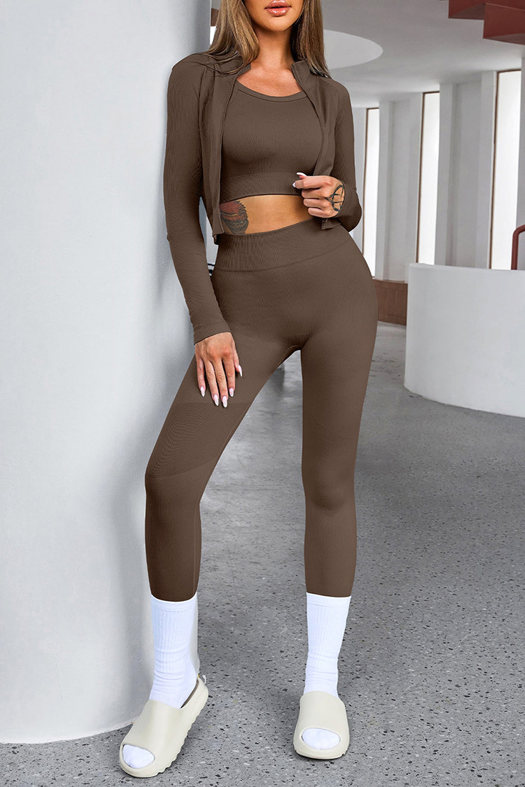 New Solid Color Sleeveless Sports Suit Women Leggings - enhanced image 7