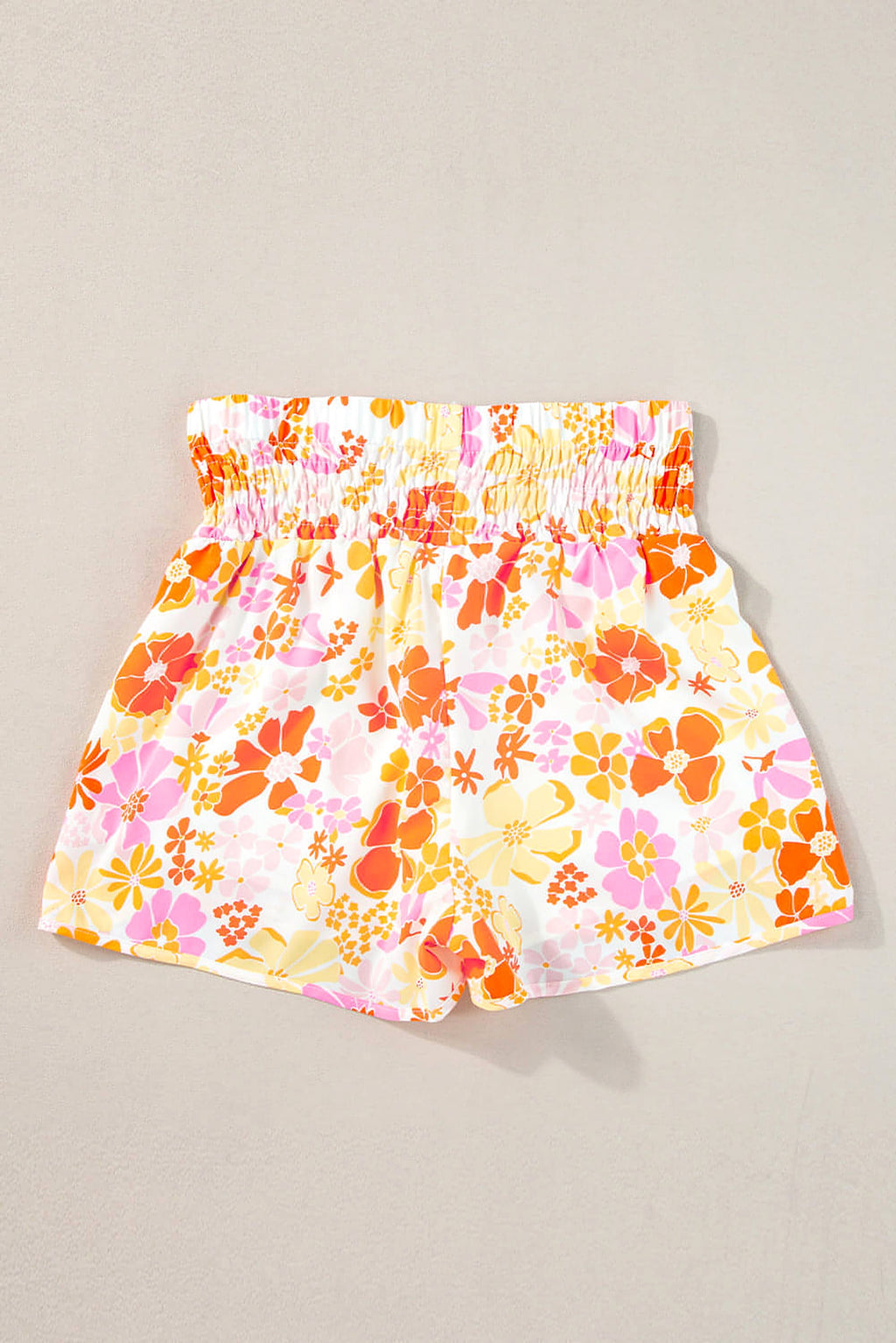 Orange Boho Floral Shirred High Waist Casual Shorts - enhanced image 7