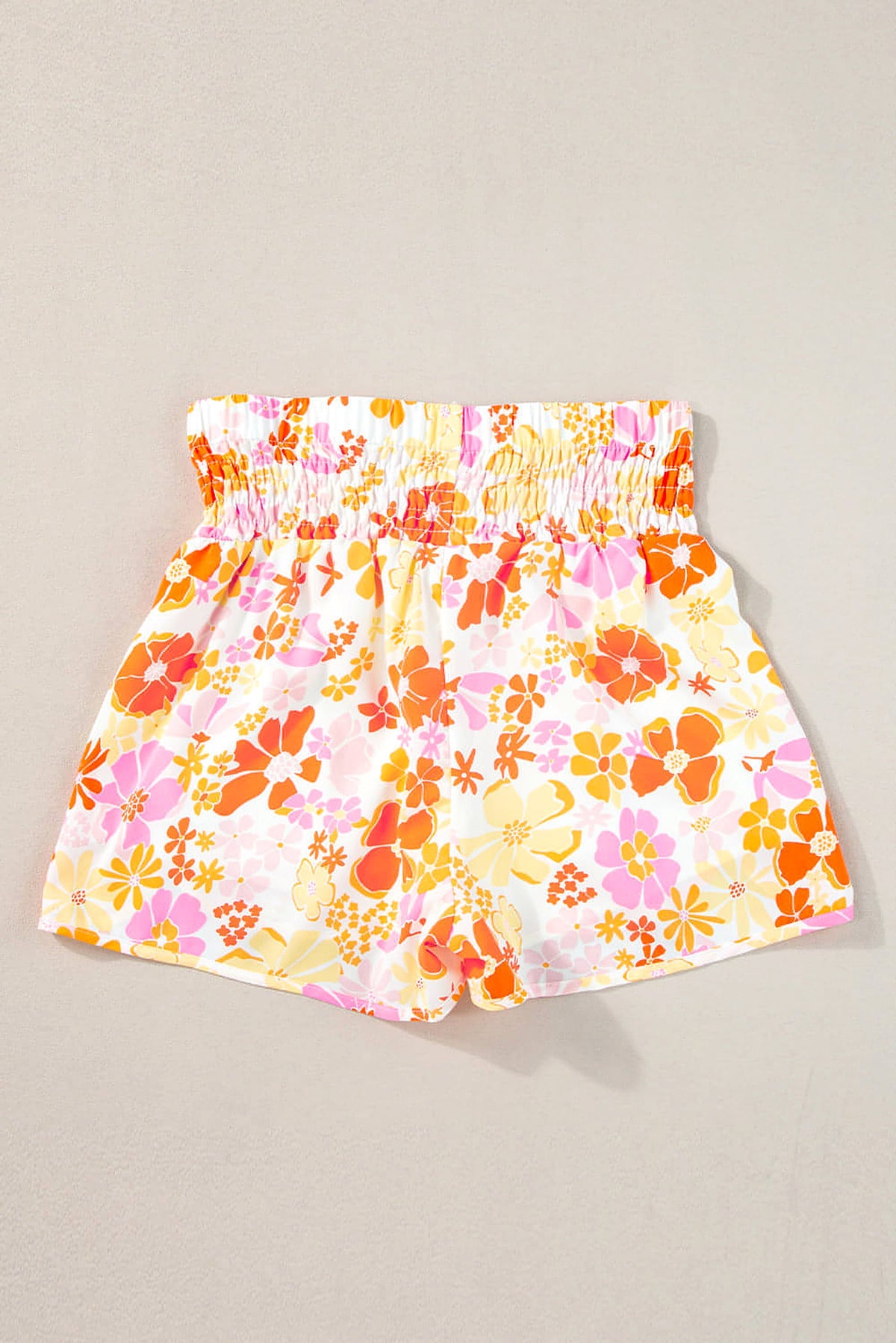 Orange Boho Floral Shirred High Waist Casual Shorts - enhanced image 7