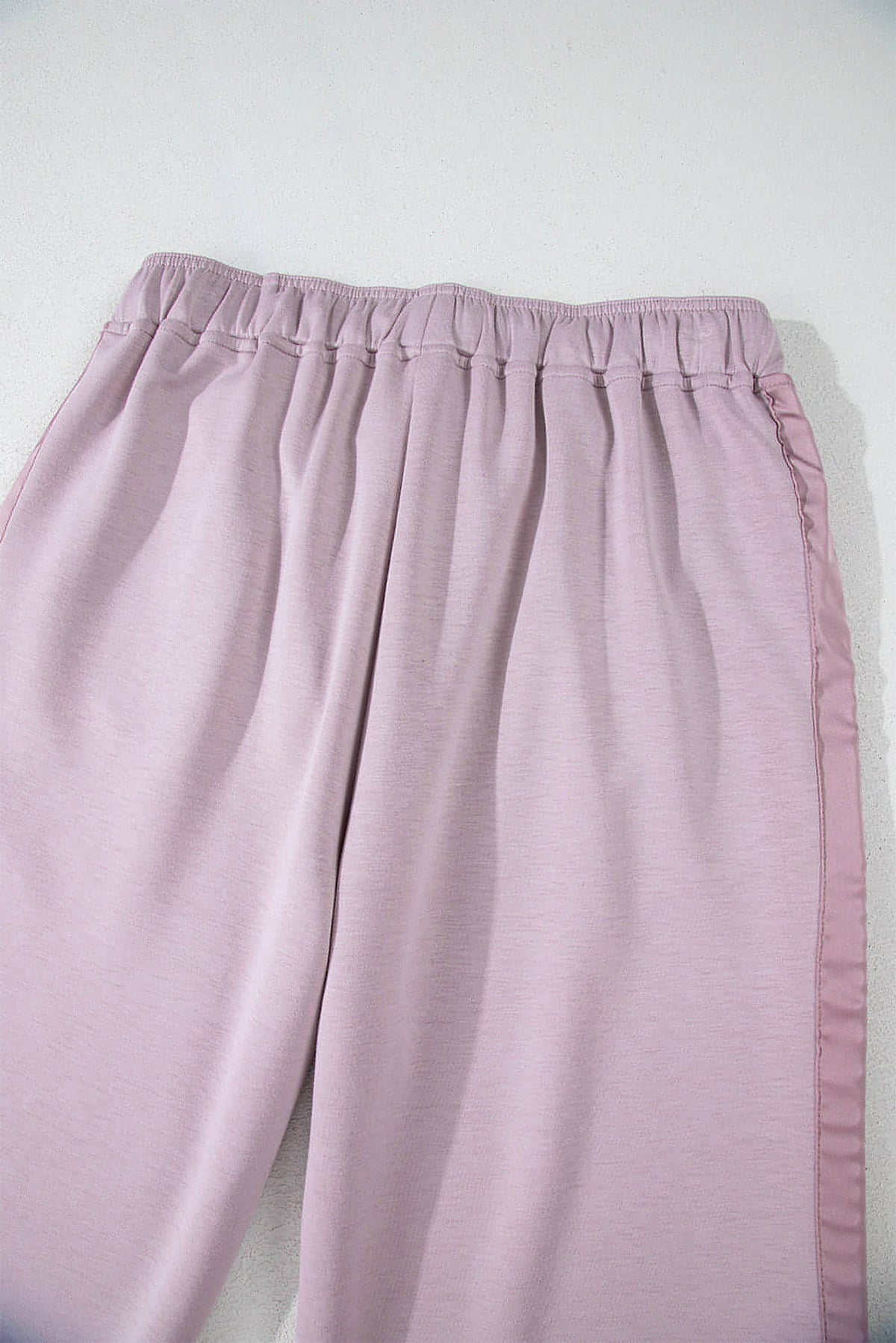 Orchid Petal Drawstring Waist Satin Stripe Patch Straight Leg High Waist Pants - enhanced image 7