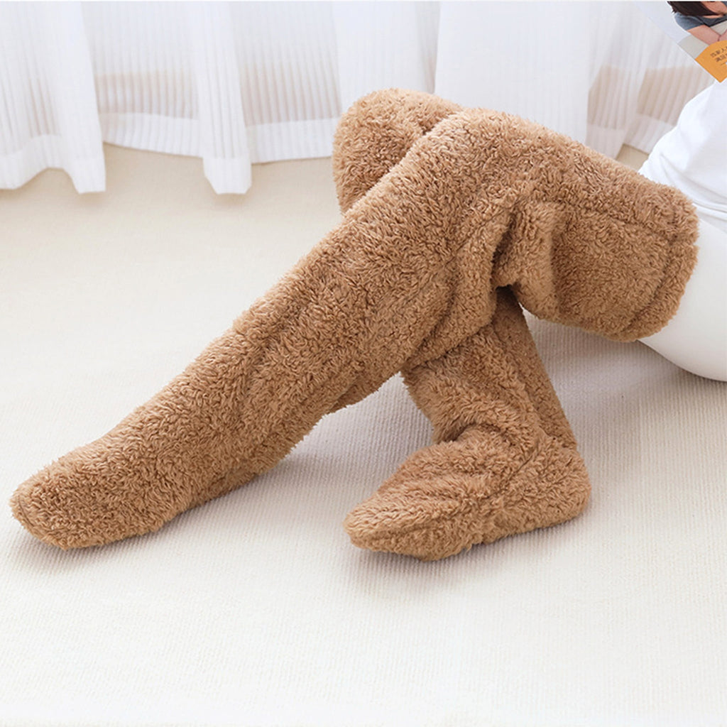 Over Knee High Fuzzy Long Socks Winter Warm Cold Leg Knee Joint Cold-proof Stockings Home Floor Sleeping Socks - enhanced image 7