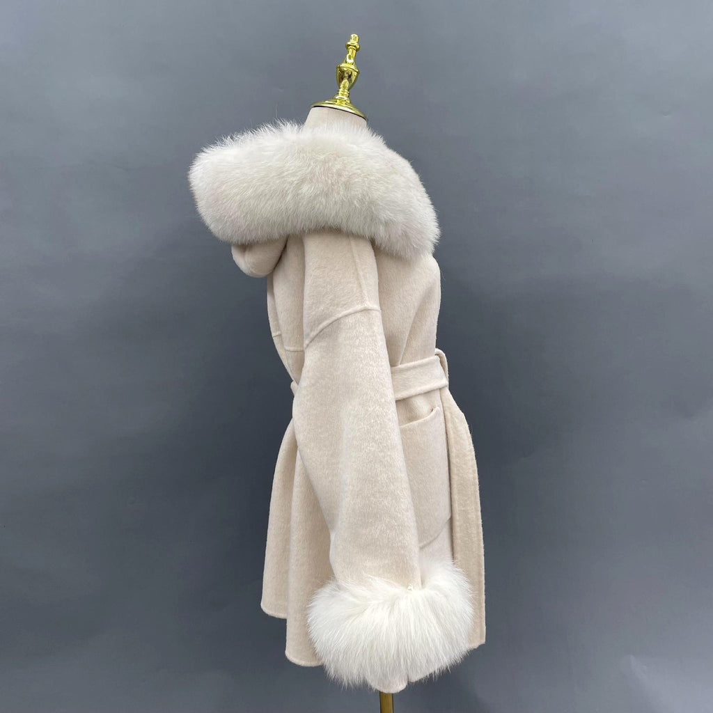 Oversized Fur Collar Hooded Double-Sided Wool Coat – Luxurious Warmth & Style - enhanced image 7