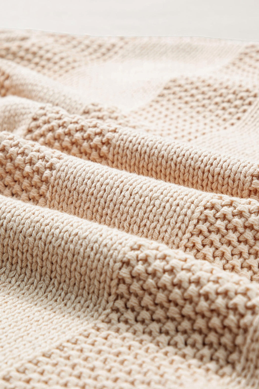 Pale Khaki Solid Color Cable Knit Ribbed Loose Sweater - enhanced image 7