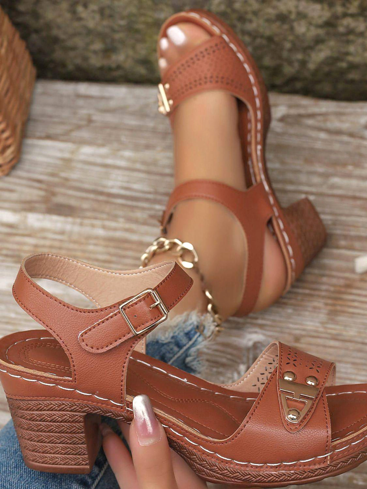 Peep Toe Block Heel Sandals - enhanced image 7