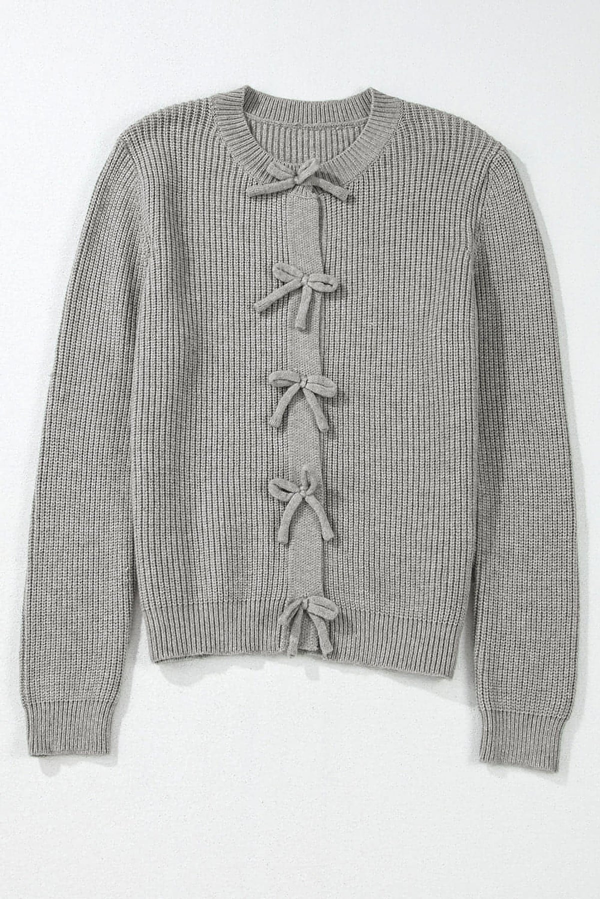 Philippine Gray Ribbed Knit Bow Front Buttoned Cardigan - enhanced image 7