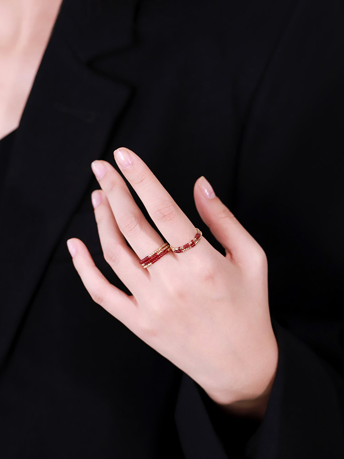 Pigeon Blood Ruby Ring Female 18K Gold Treasure Double-layer Tail Ring Elastic Model - enhanced image 7