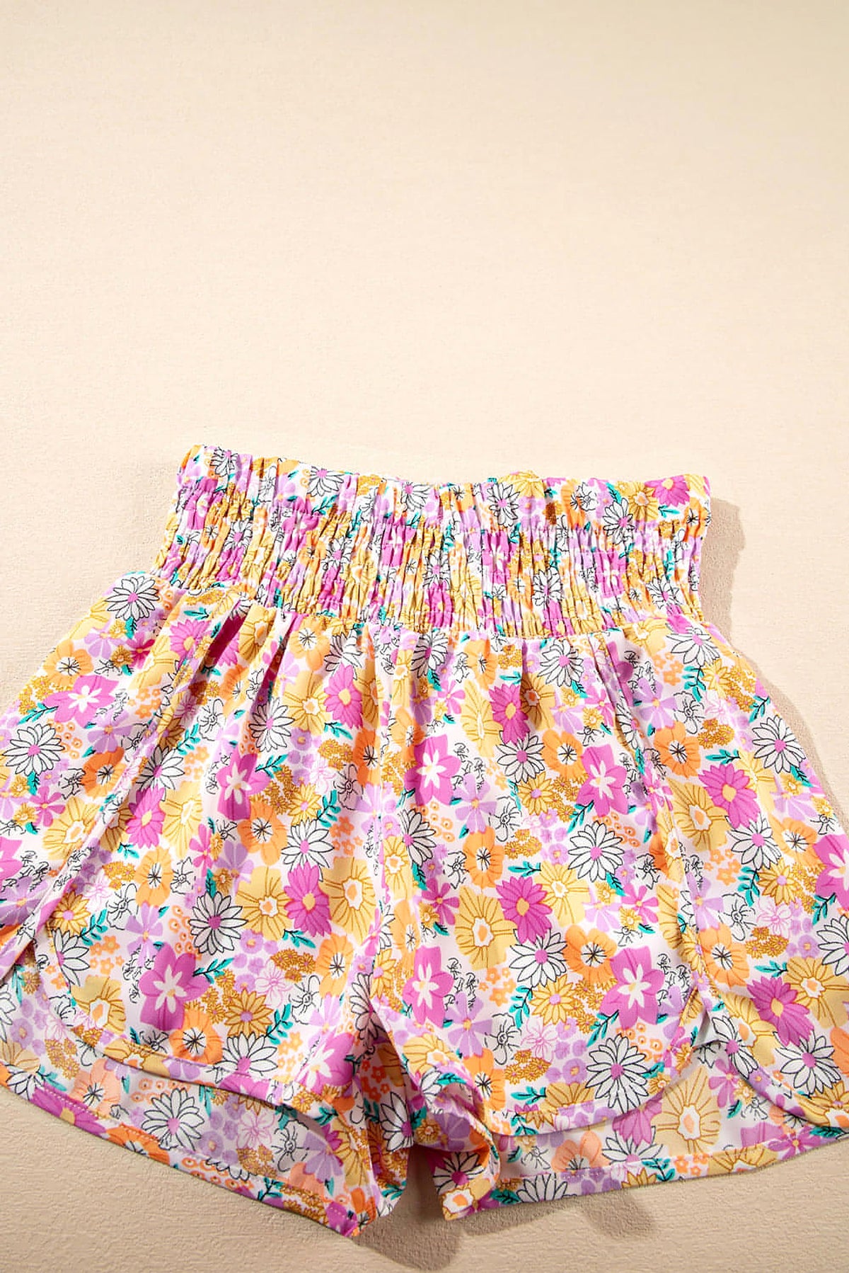Pink Boho Floral Shirred High Waist Casual Shorts - enhanced image 7