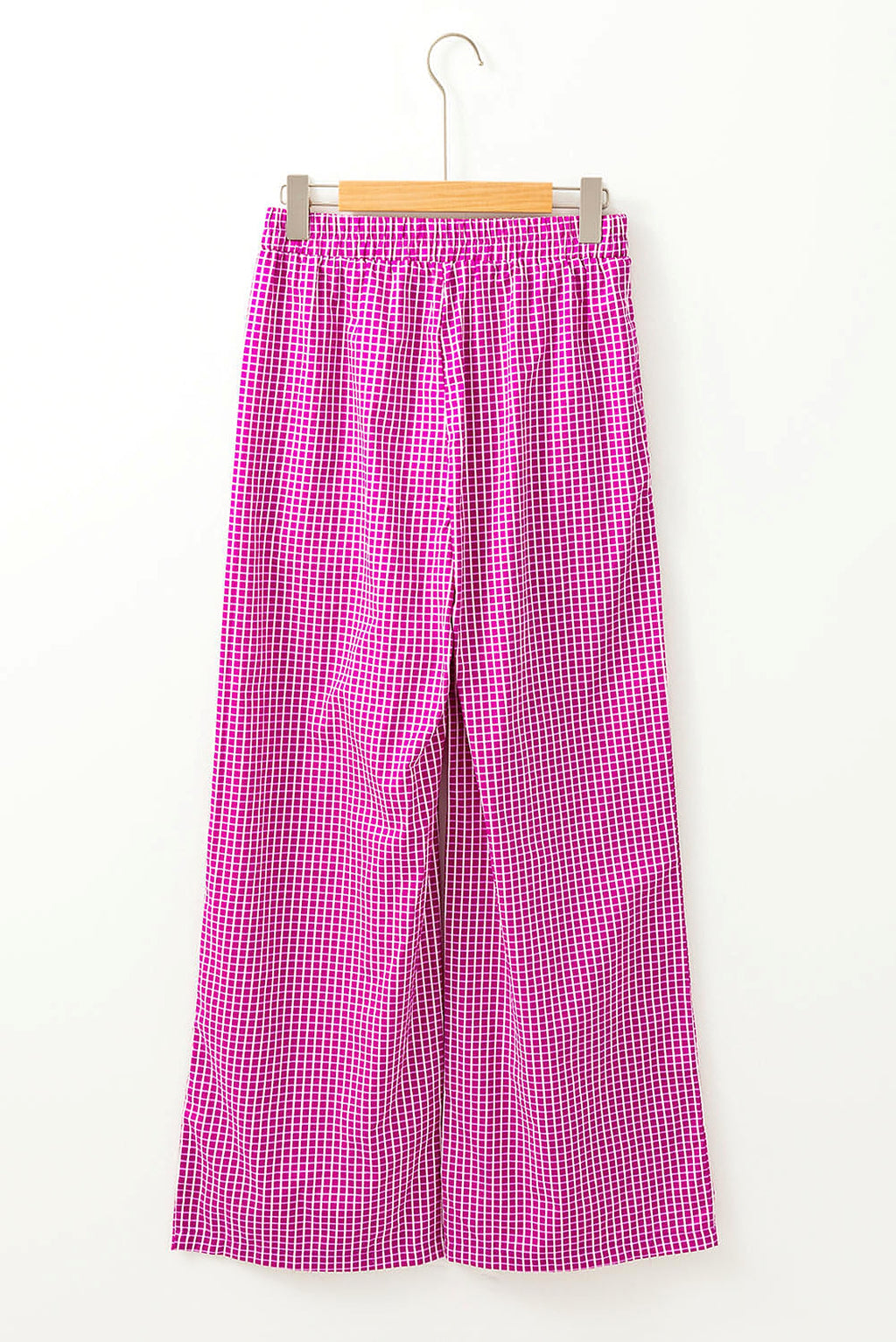 Pink Plaid Print Drawstring High Waist Wide Leg Casual Pants - enhanced image 7
