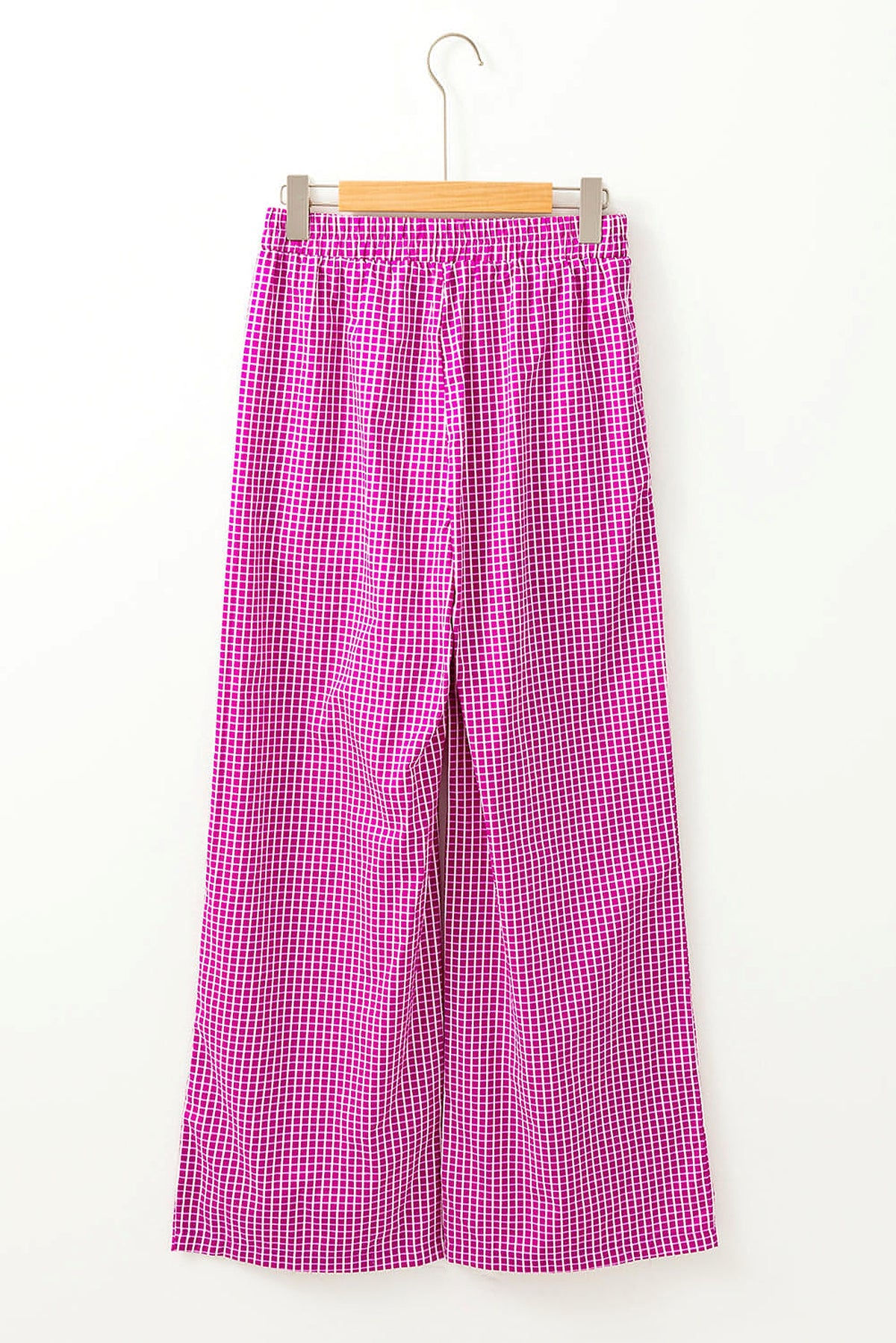 Pink Plaid Print Drawstring High Waist Wide Leg Casual Pants - enhanced image 7