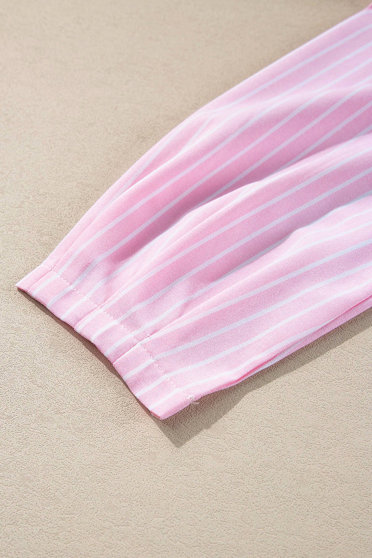 Pink Stripe Bowknot Front Crew Neck Puff Sleeve Blouse - enhanced image 7
