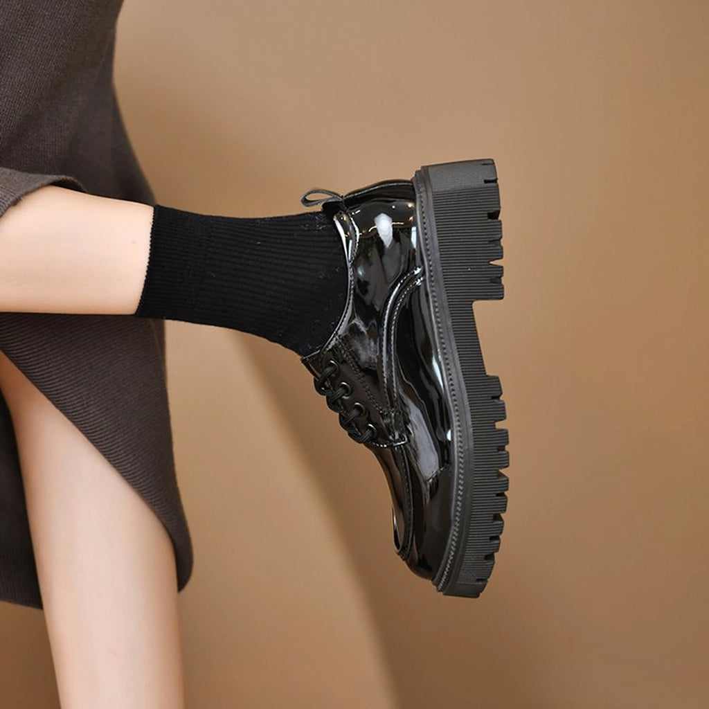 Platform Leather Shoes Women's British Style Slimming - enhanced image 7