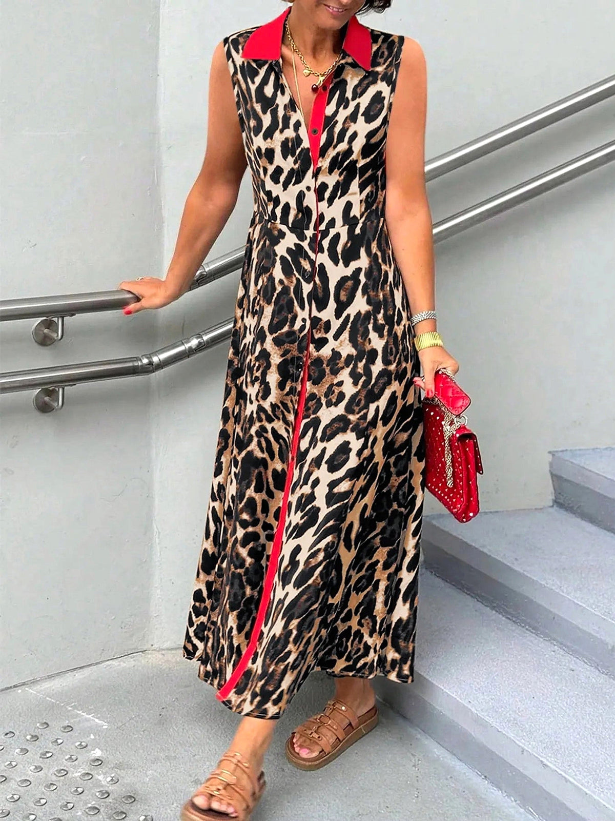 Plus Size Leopard Print Sleeveless Maxi Dress - enhanced image 7