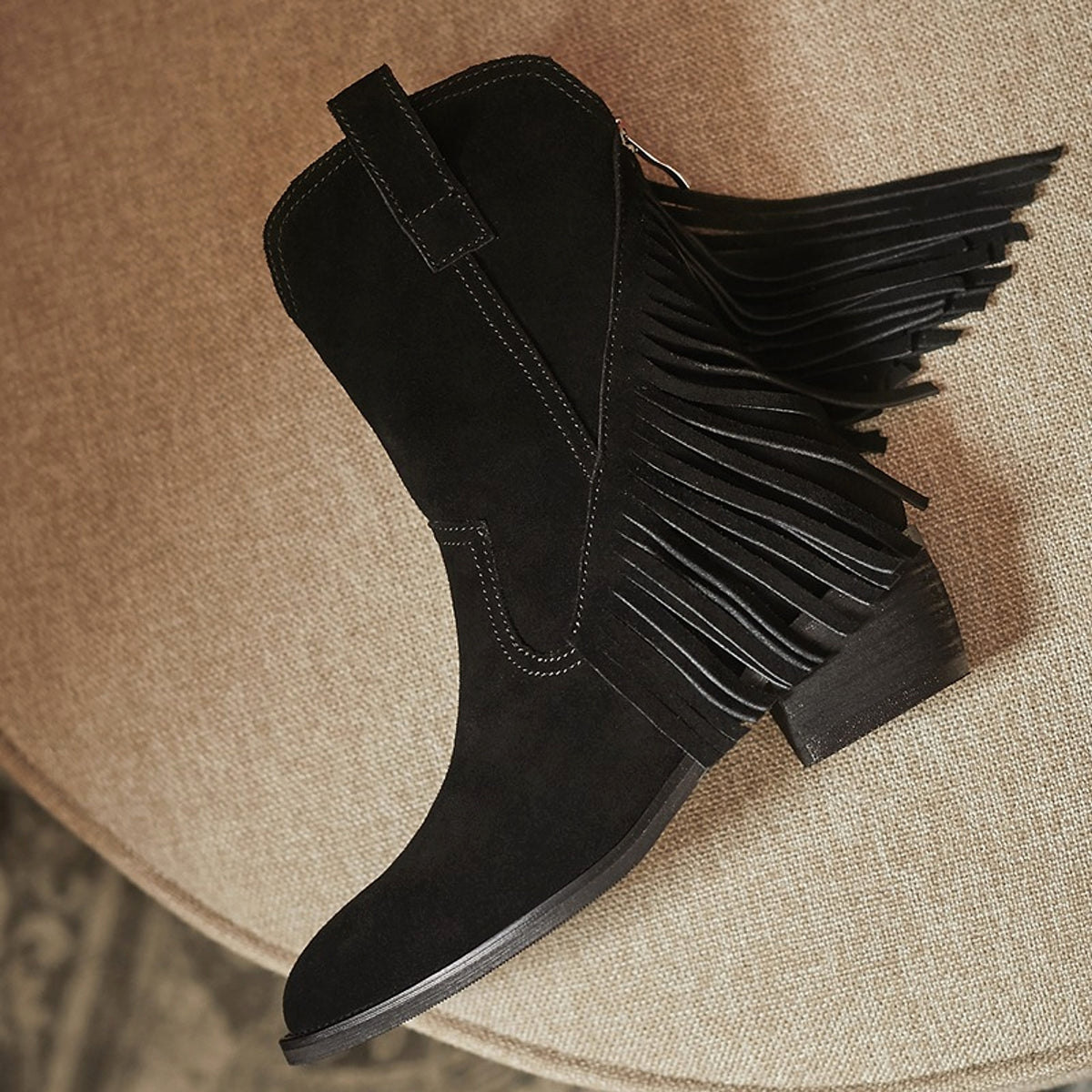Pointed Tassel Vintage Boots with Thick Heel – "Tassel Edge" Edition - enhanced image 7