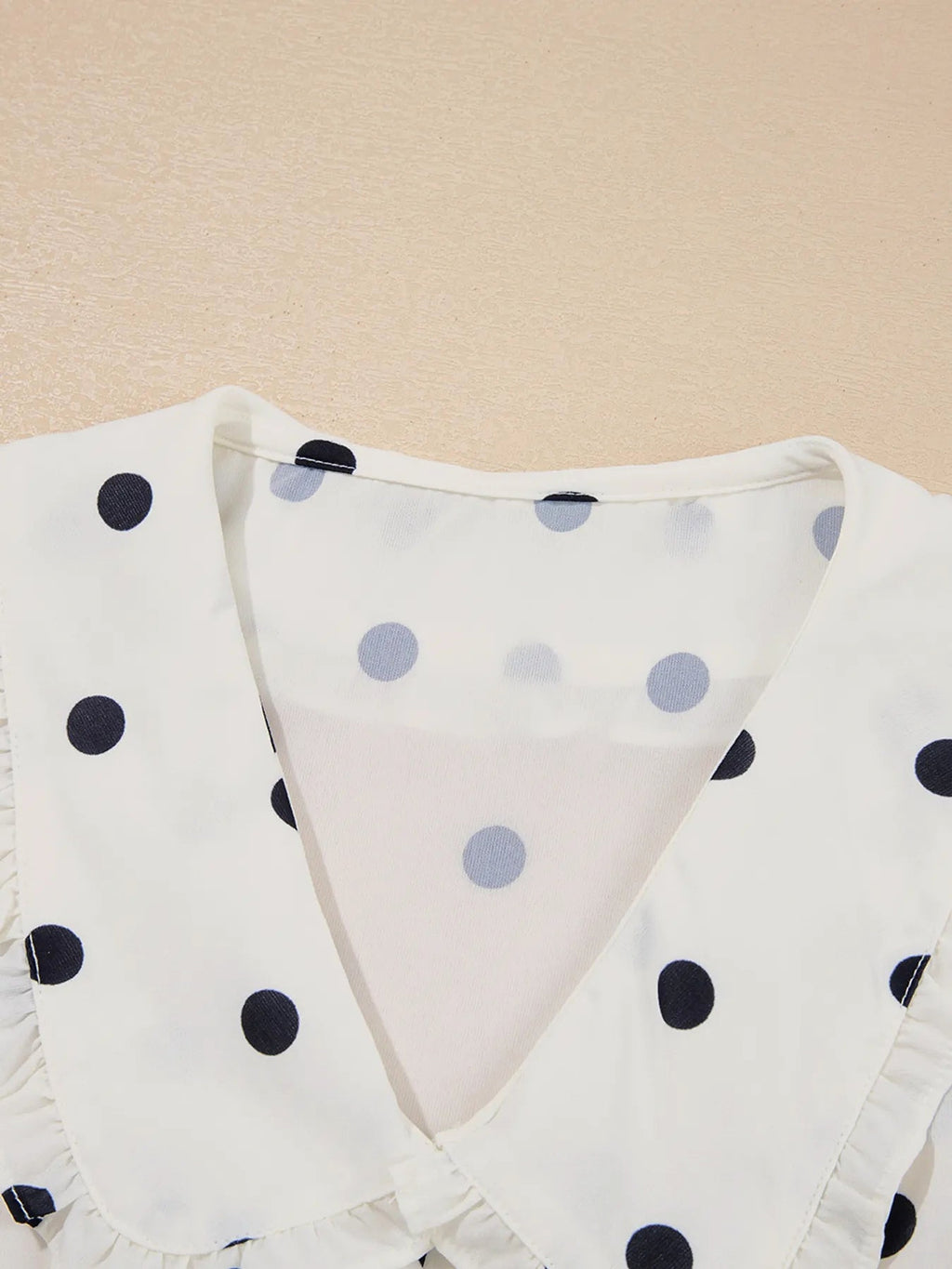 Polka Dot Collared Puff Sleeve Peplum Top - enhanced image 7