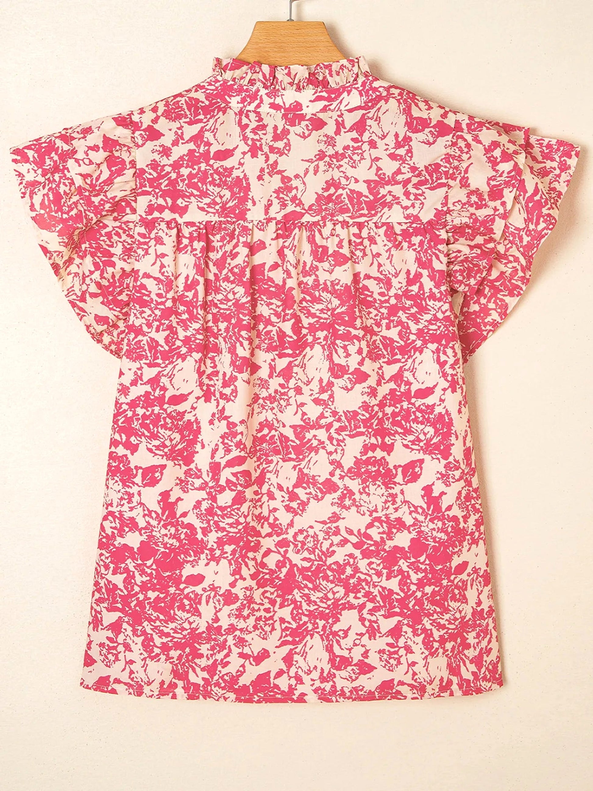 Printed Half Button Neck Ruffle Sleeve Blouse - enhanced image 7