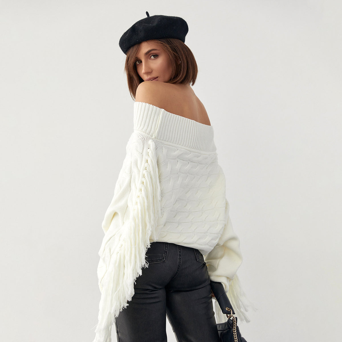 A Pure Color Elegant Style Woolen Tassel Design Sweater  Women - enhanced image 7