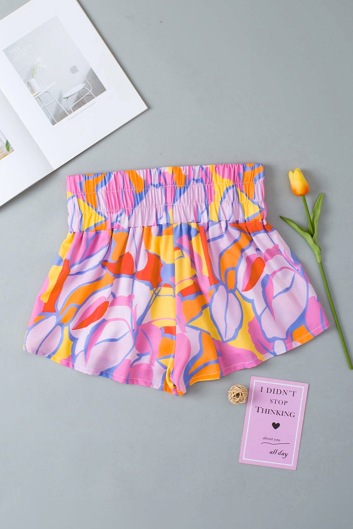 Purple Abstract Print Smock Waist Casual Shorts - enhanced image 7