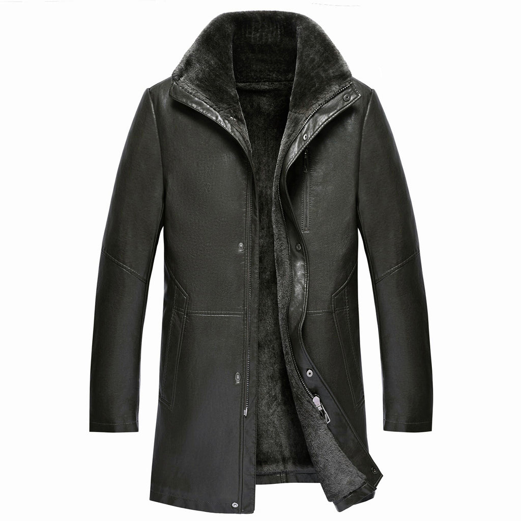 Real Leather Men's Winter Jacket – Thickened & Fleece-Lined Elegance - enhanced image 7