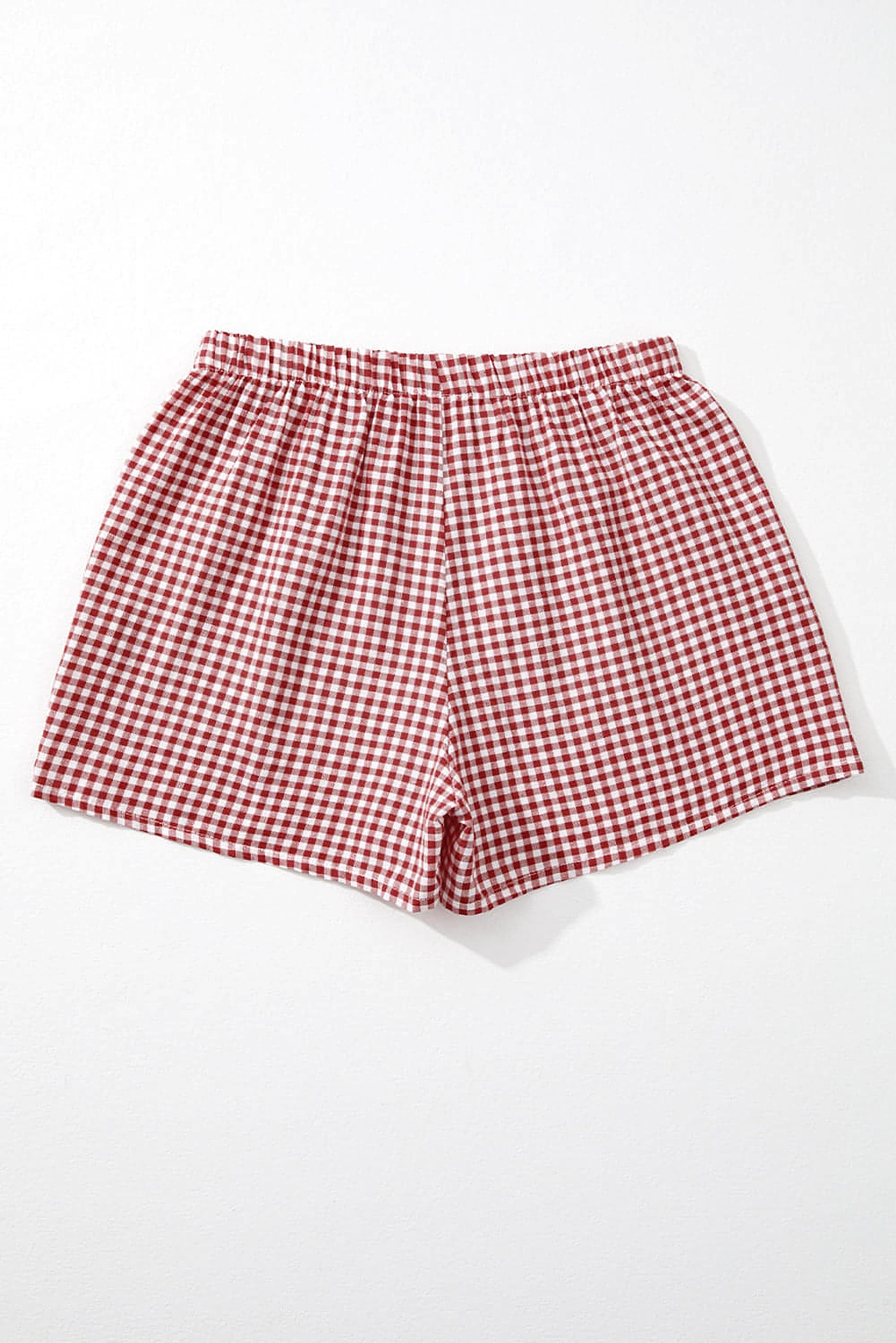 Red Plaid Gingham Printed High Waist Shorts - enhanced image 7