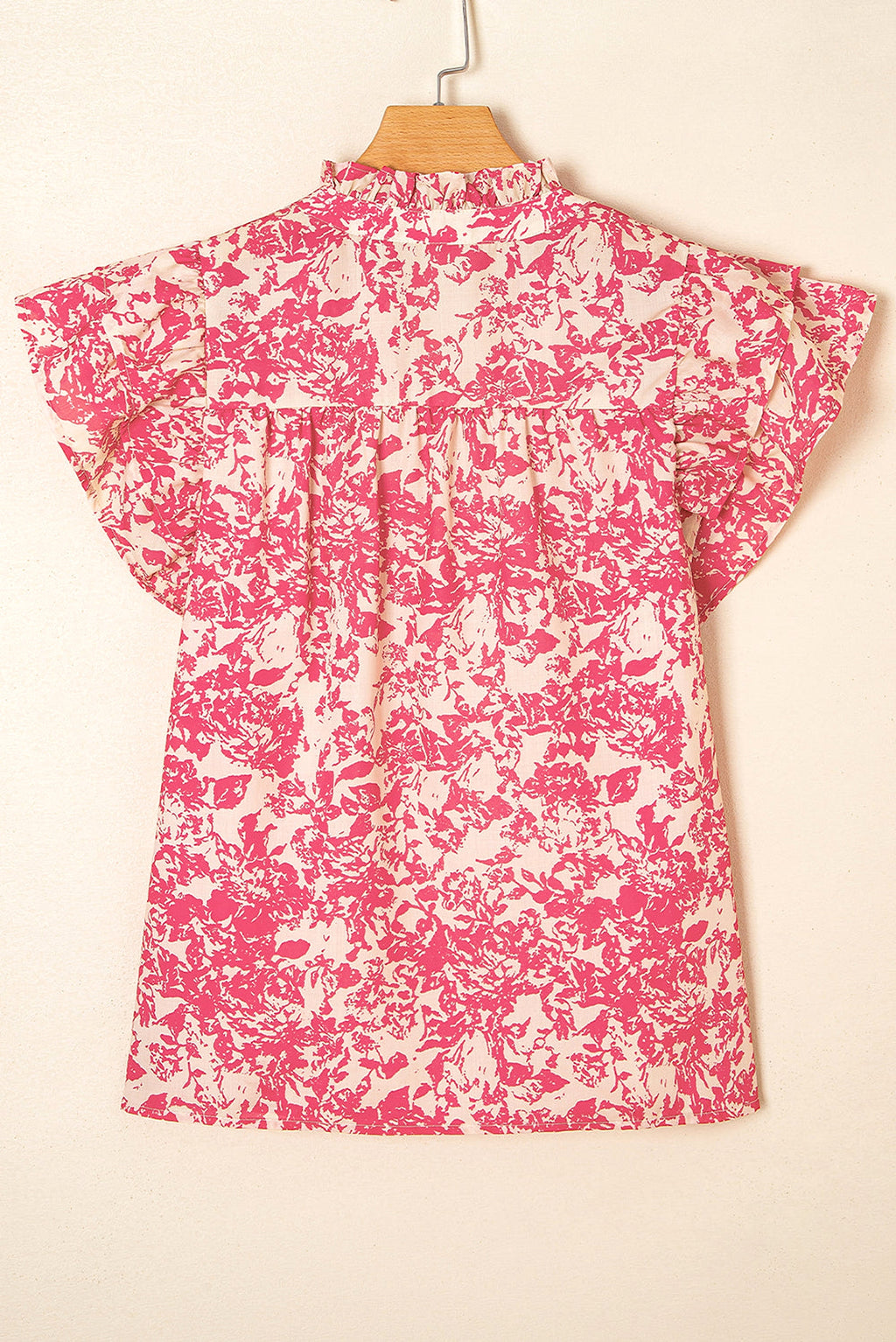 Rose Allover Printed Half Button Neck Ruffle Sleeve Blouse - enhanced image 7