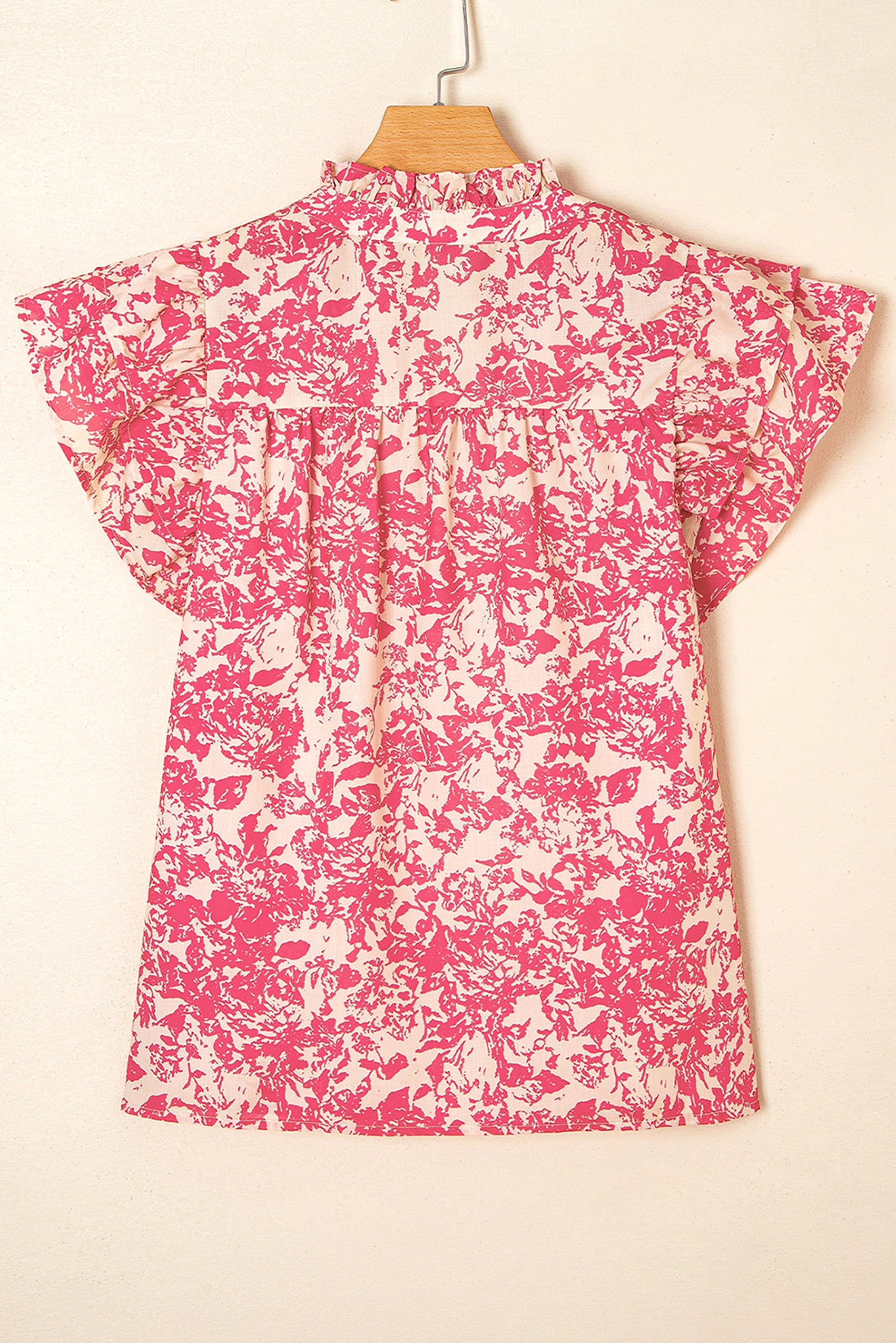 Rose Allover Printed Half Button Neck Ruffle Sleeve Blouse - enhanced image 7