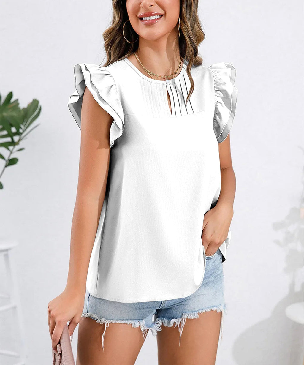Ruffle Cap Sleeve Round Neck Blouse - enhanced image 7