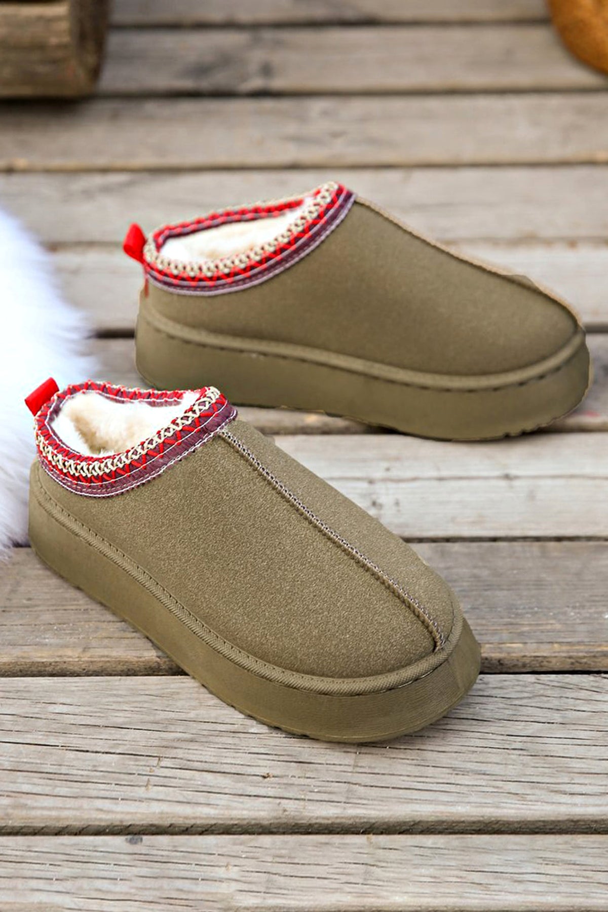 Sage Green Contrast Print Suede Plush Lined Snow Boots - enhanced image 7