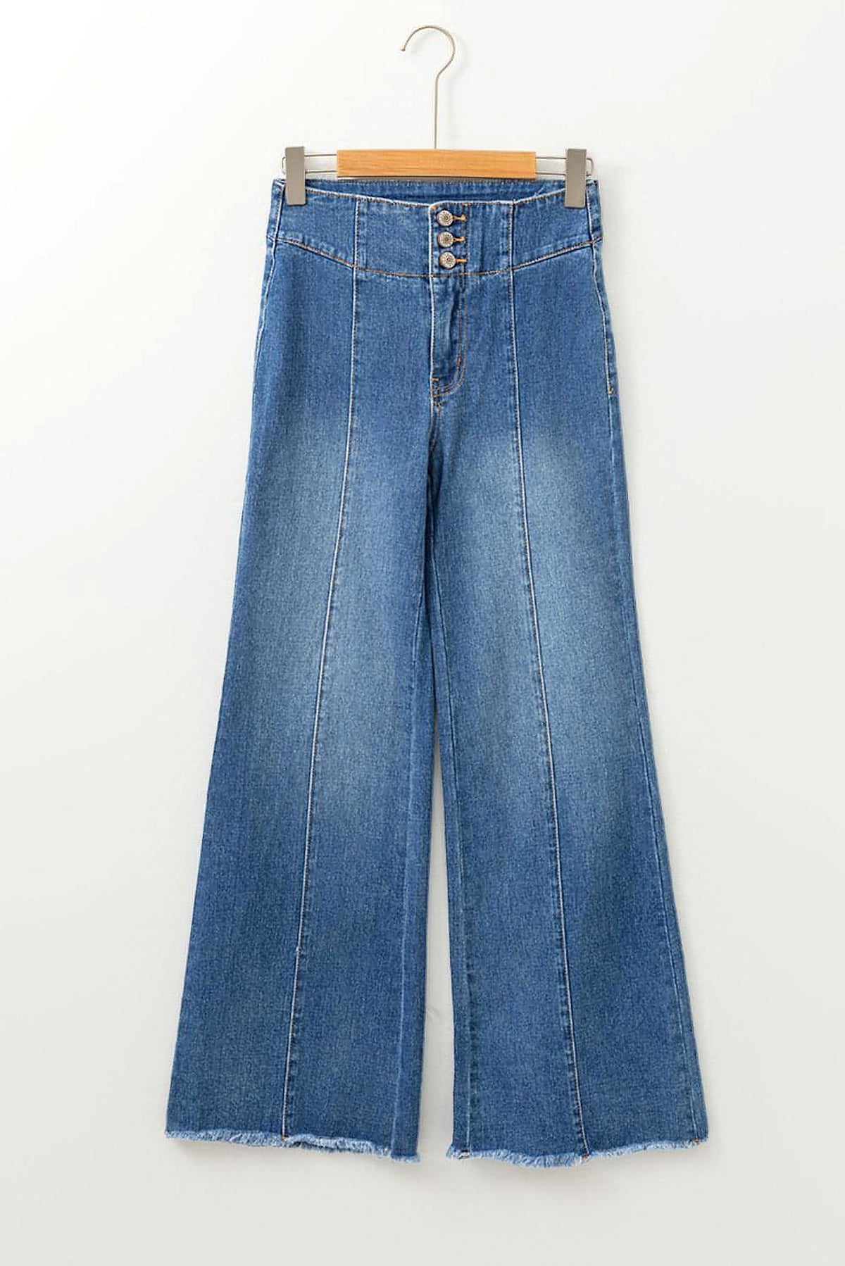 Sail Blue High Waist Button Fly Seamed Raw Hem Flare Jeans - enhanced image 7