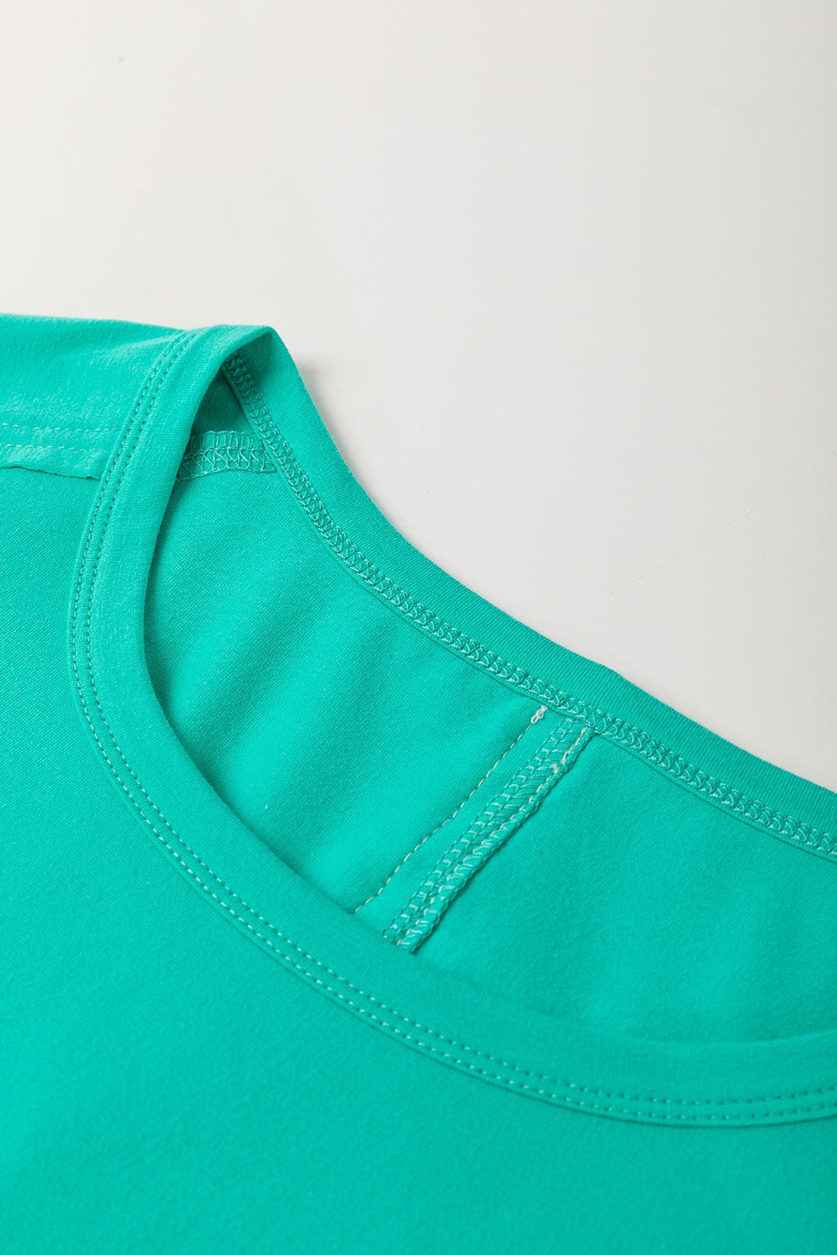 Sea Green Lace Bow Raw Edge Drop Shoulder Casual T Shirt - enhanced image 7