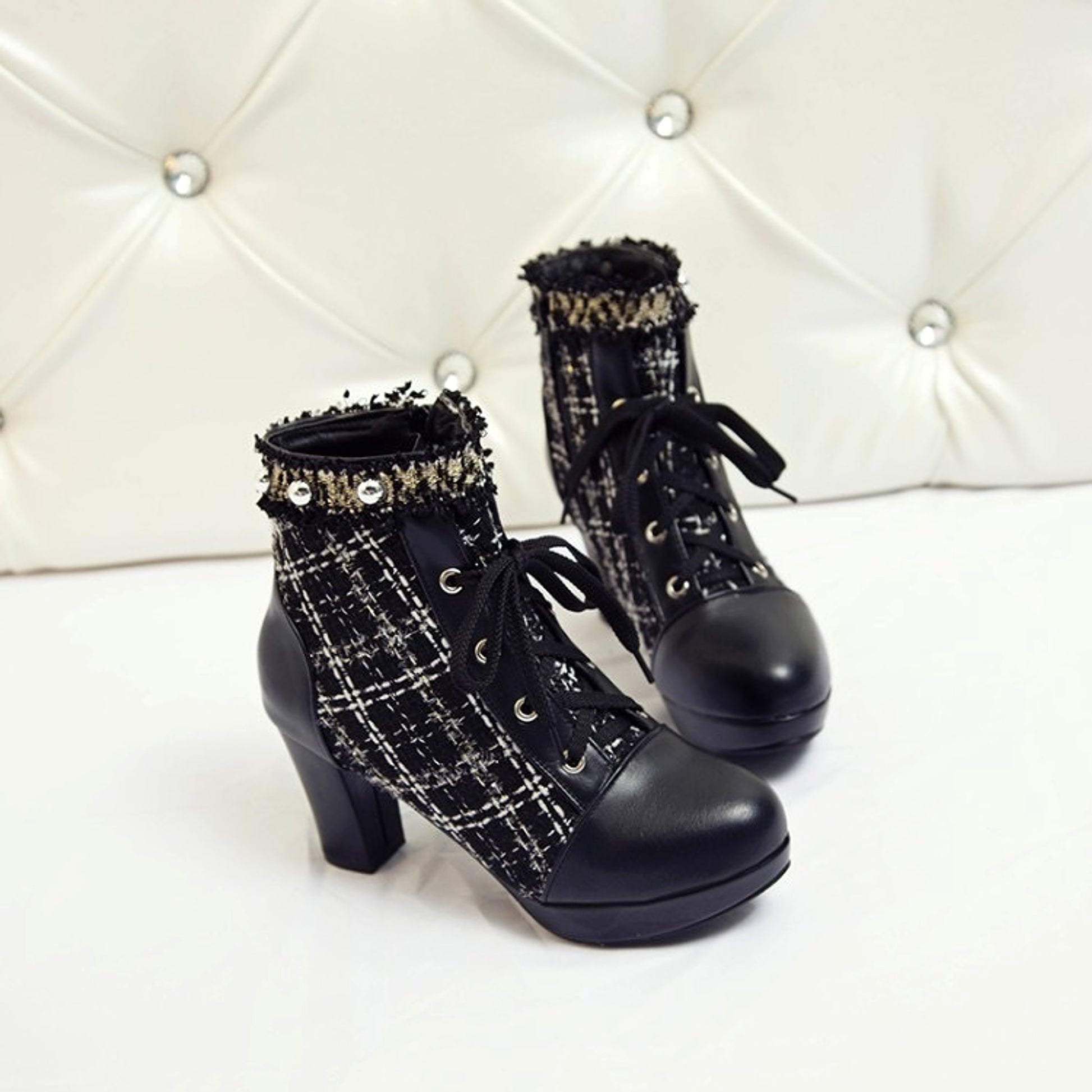 Short Boots Women's Stitching Lace Sweet Thick Heel Women's Shoes – Chic & Comfortable - enhanced image 7