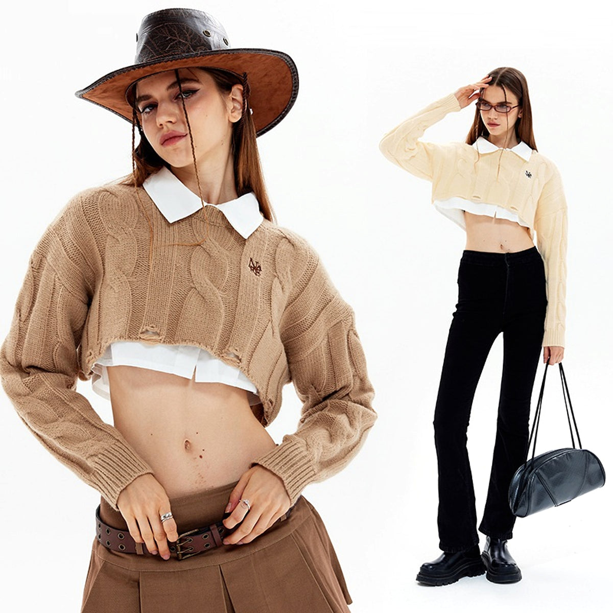 Short Long Sleeve Lazy Wind Pullover Knit Sweater Spice Girl Crew Neck Top Women - enhanced image 7