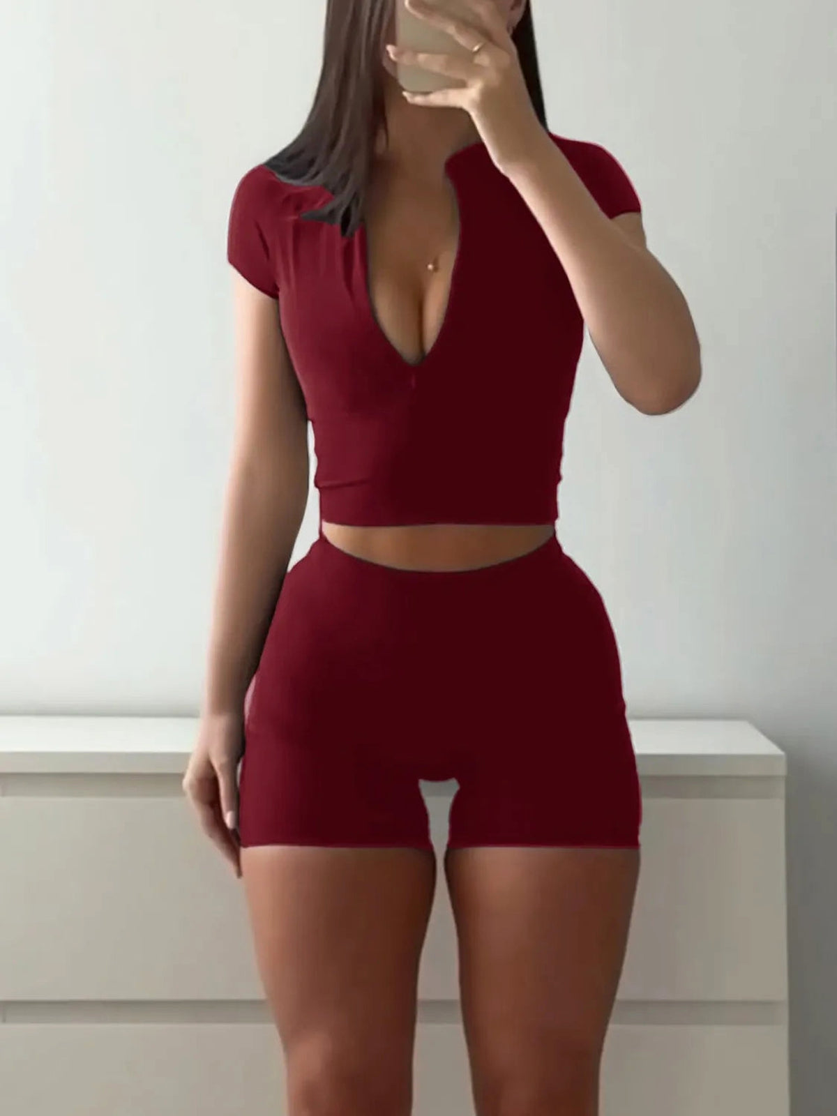 Short Sleeve Crop Top and Shorts Set - enhanced image 7