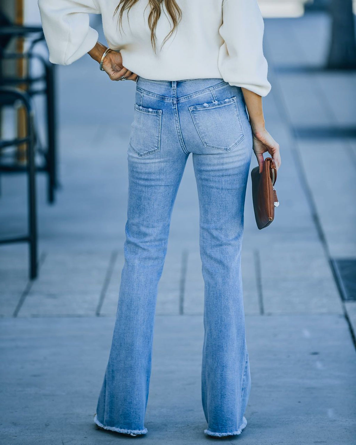 Simple Slim-fit Washed Denim Trousers With Pockets For Women - enhanced image 7