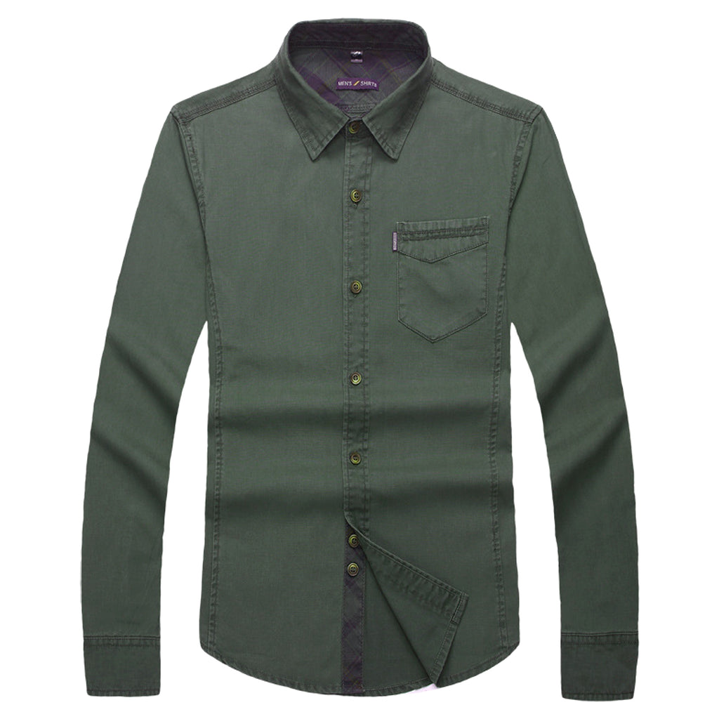Solid Color Men's Military Dress Shirt Style Slim Fit - enhanced image 7