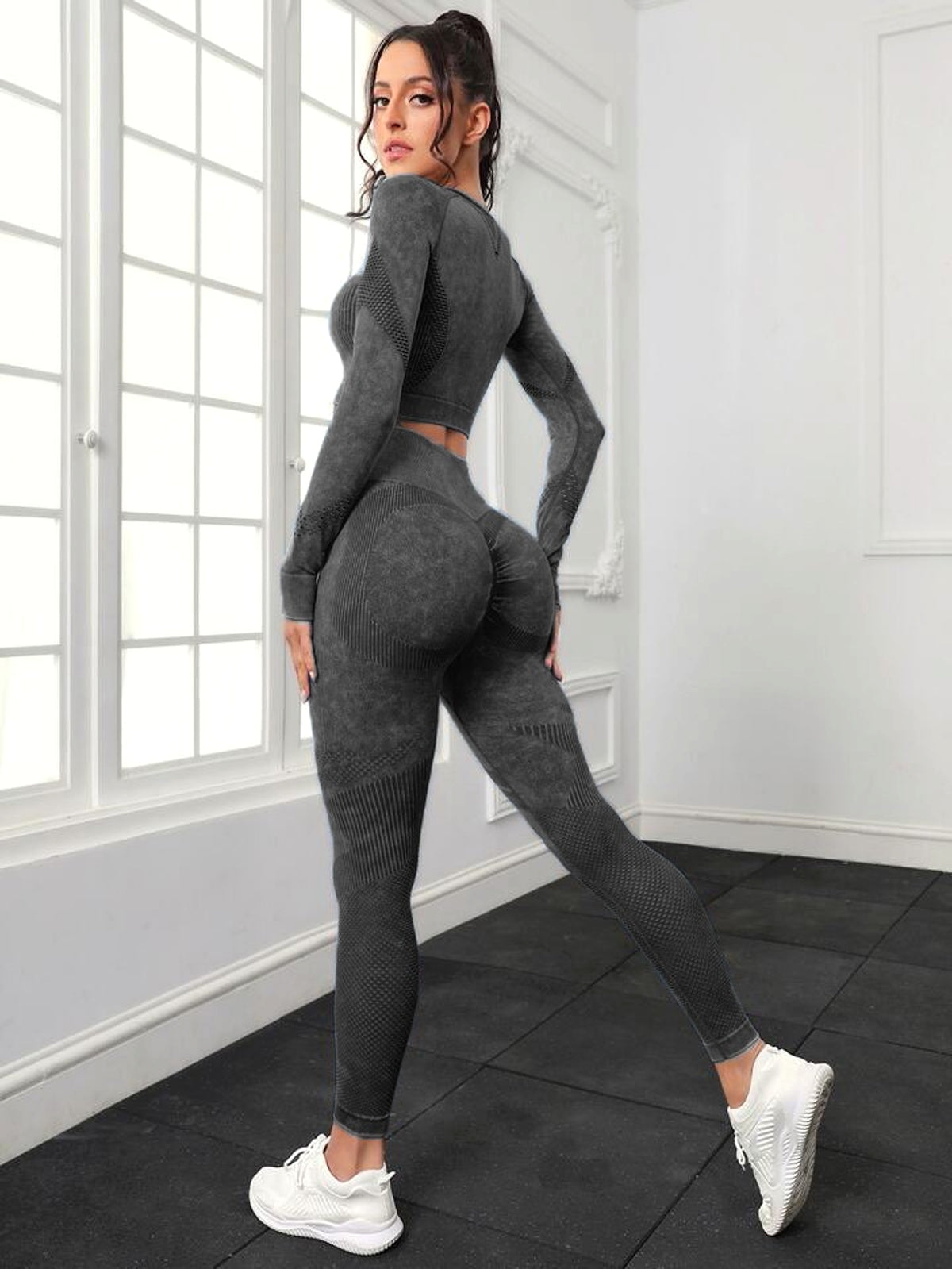 A.1 Sports Long Sleeve Fitness Yoga Leggings Pants Two-piece Set - enhanced image 7
