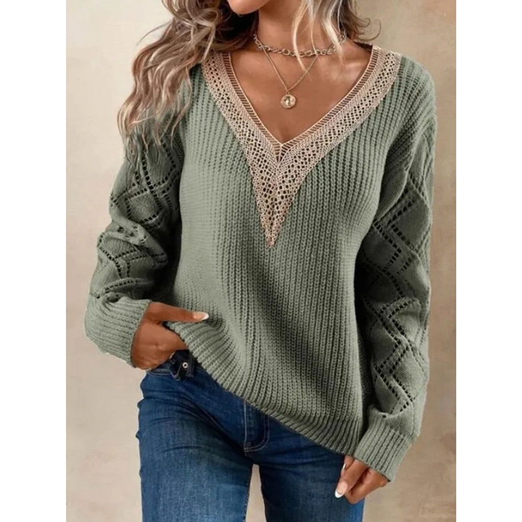 Spring And Autumn V-neck Sweater New Loose Casual Women - enhanced image 7