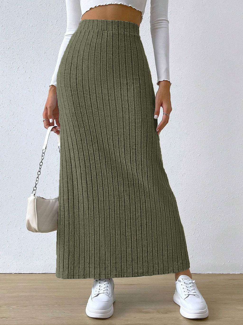 Spring Long Skirt High Waist Side Slit Slim Fit Knitted Women's Dress - enhanced image 7