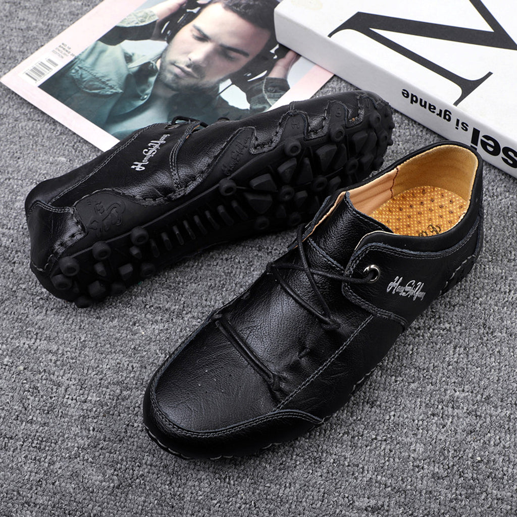 Spring New Men's Large Size Casual Leather Shoes Trend Hand-sewn Bottom - enhanced image 7