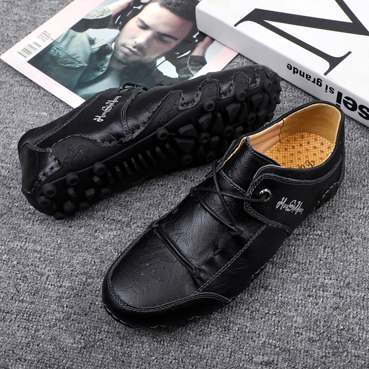 Spring New Men's Large Size Casual Leather Shoes Trend Hand-sewn Bottom - enhanced image 7