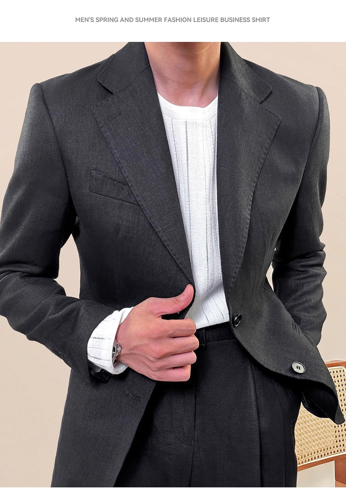 Spring Pure Linen Suit Suit Men's Solid Color - enhanced image 7