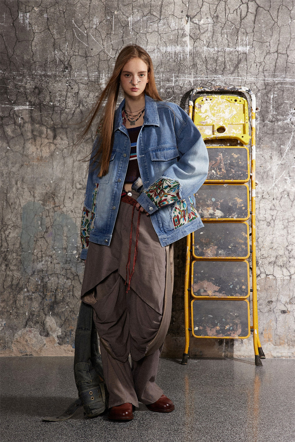 1. Stitching Embroidery Frayed Hem Denim Jacket Women - enhanced image 7