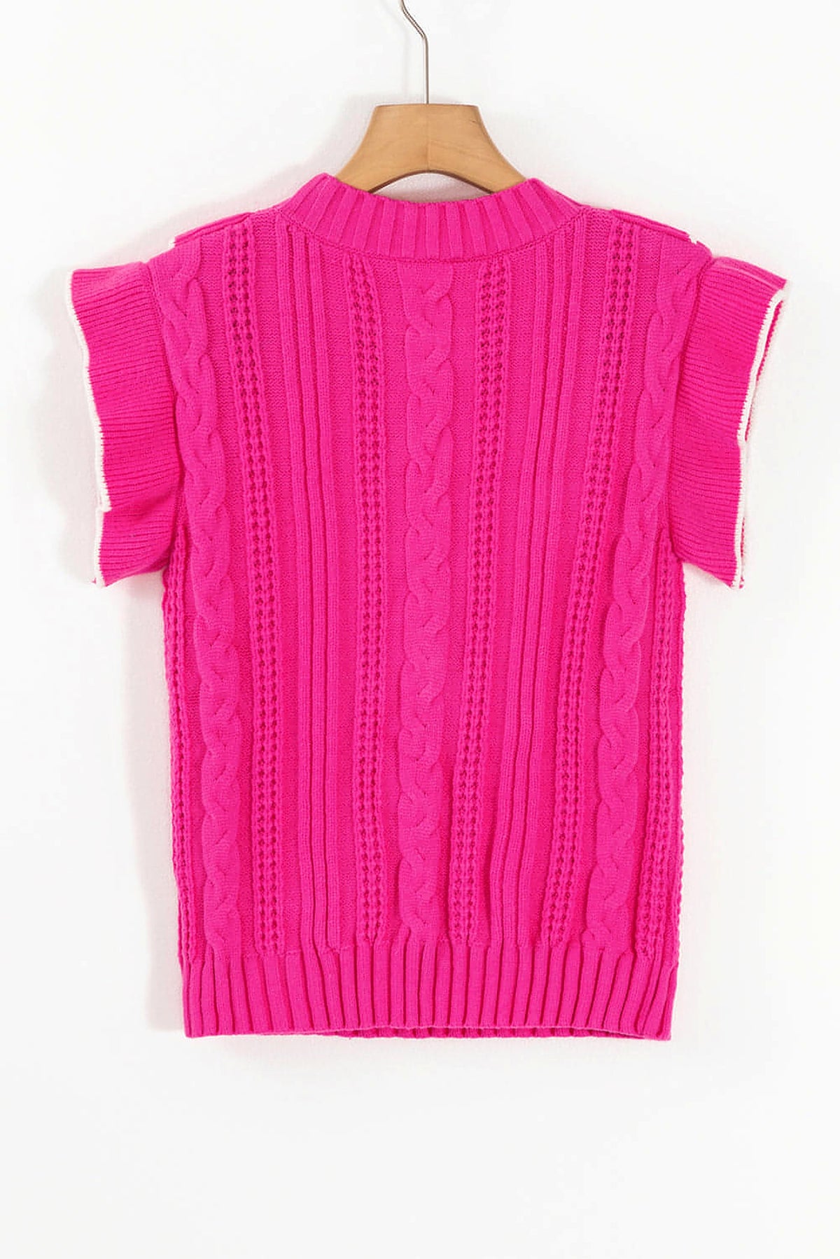 Strawberry Pink Textured Knit Ruffled Mock Neck Sweater Tank - enhanced image 7