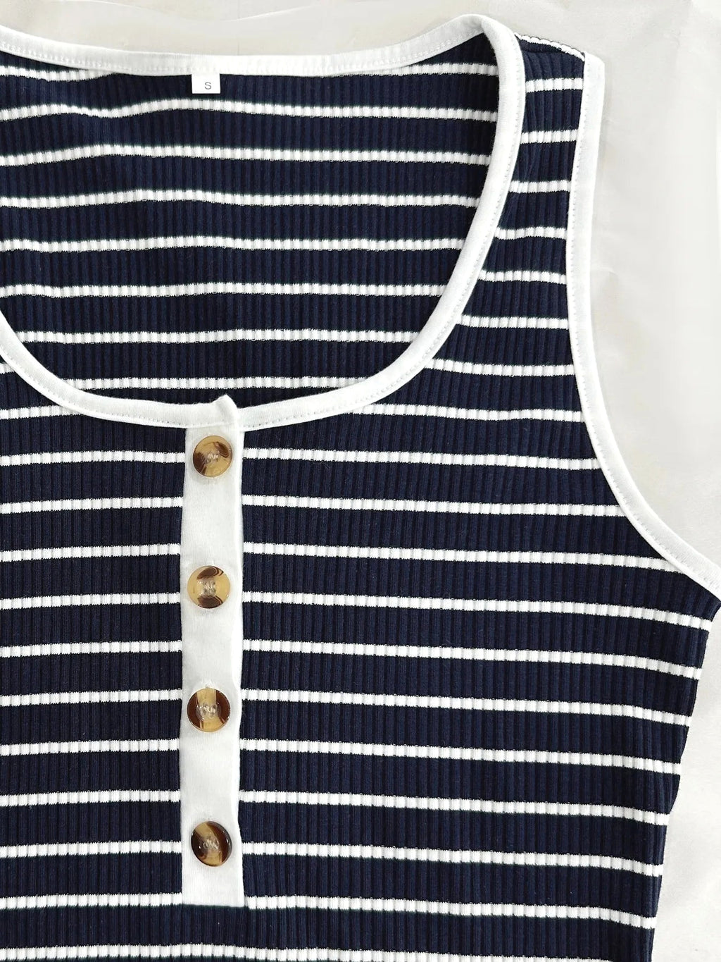 Striped Henley Tank Dress with Pockets - enhanced image 7