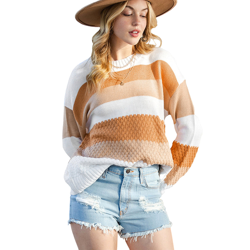 A1. Striped Texture Sweater Women's Autumn - enhanced image 7