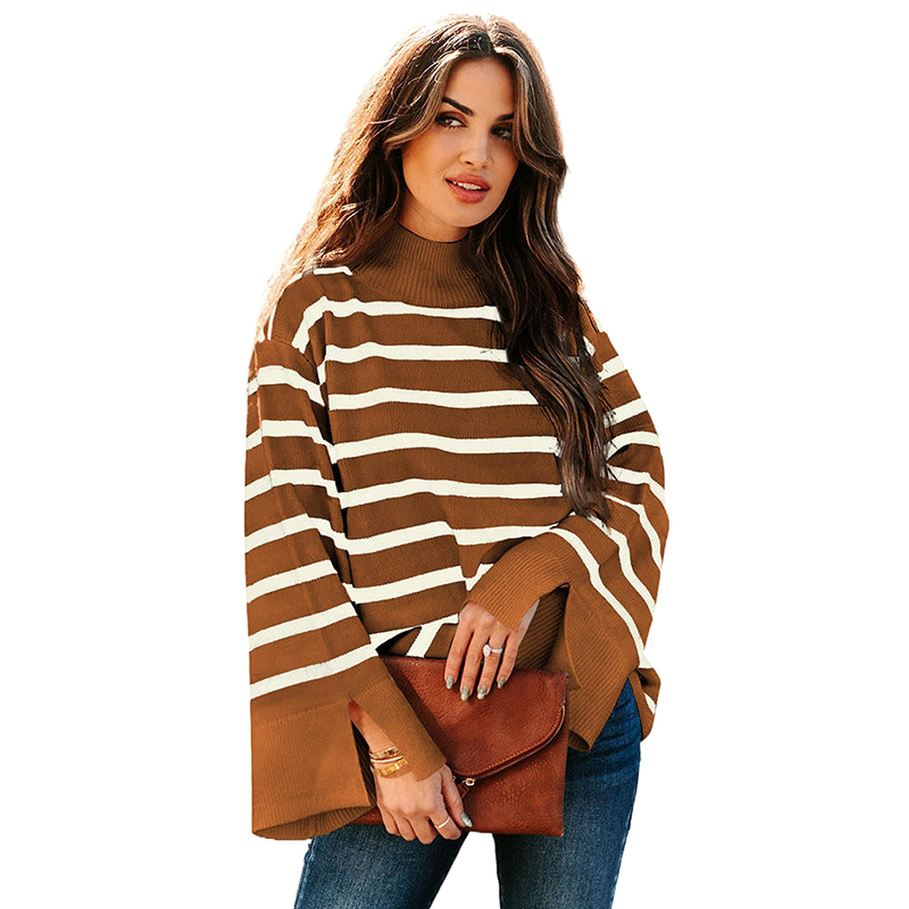 Striped Turtleneck Sweater Women's Cuffs - enhanced image 7