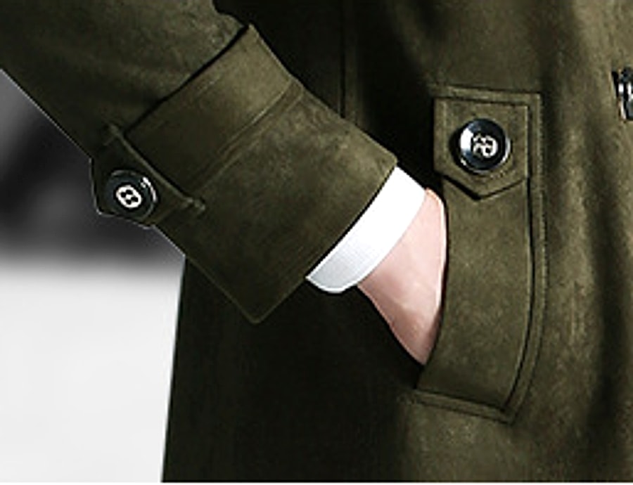 Suede Men's Solid Color Trench Coat - enhanced image 7