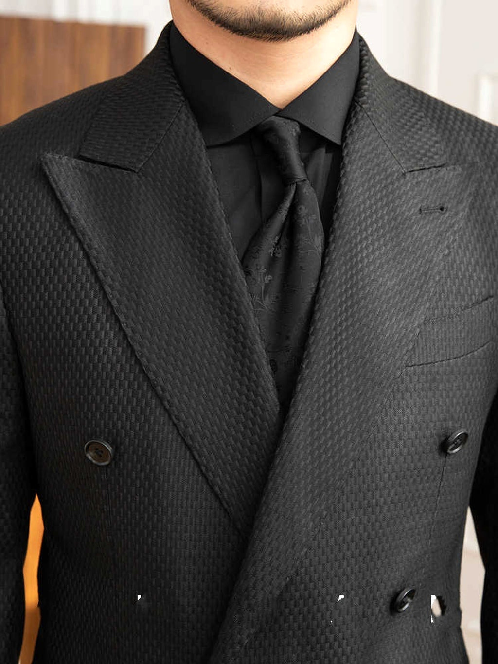 Texture Black Plaid Suit Commute Leisure - enhanced image 7
