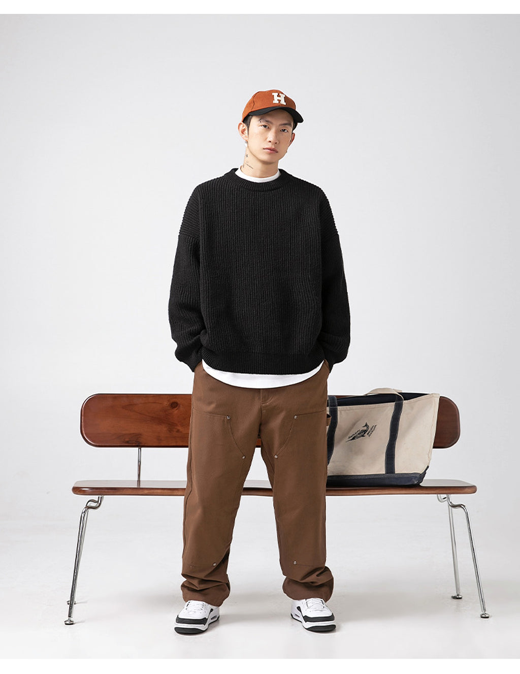 Thick Needle Sunken Stripe Texture Sweater Men's Autumn And Winter Solid Color Coat - enhanced image 7